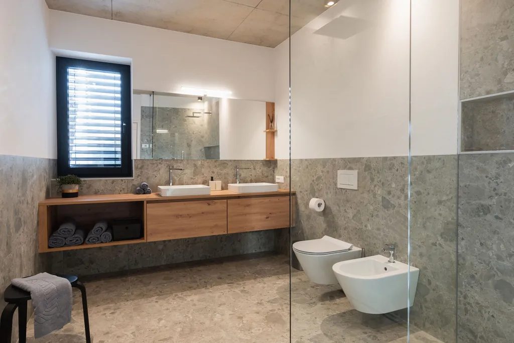 Modern bathroom with natural stone